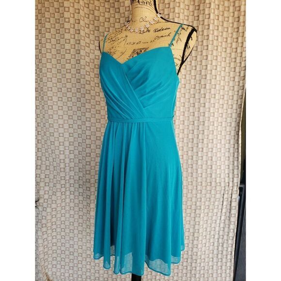 David's Bridal Sleeveless Teal Oasis Bridesmaid Dress Size 8 NWOT - Picture 4 of 7